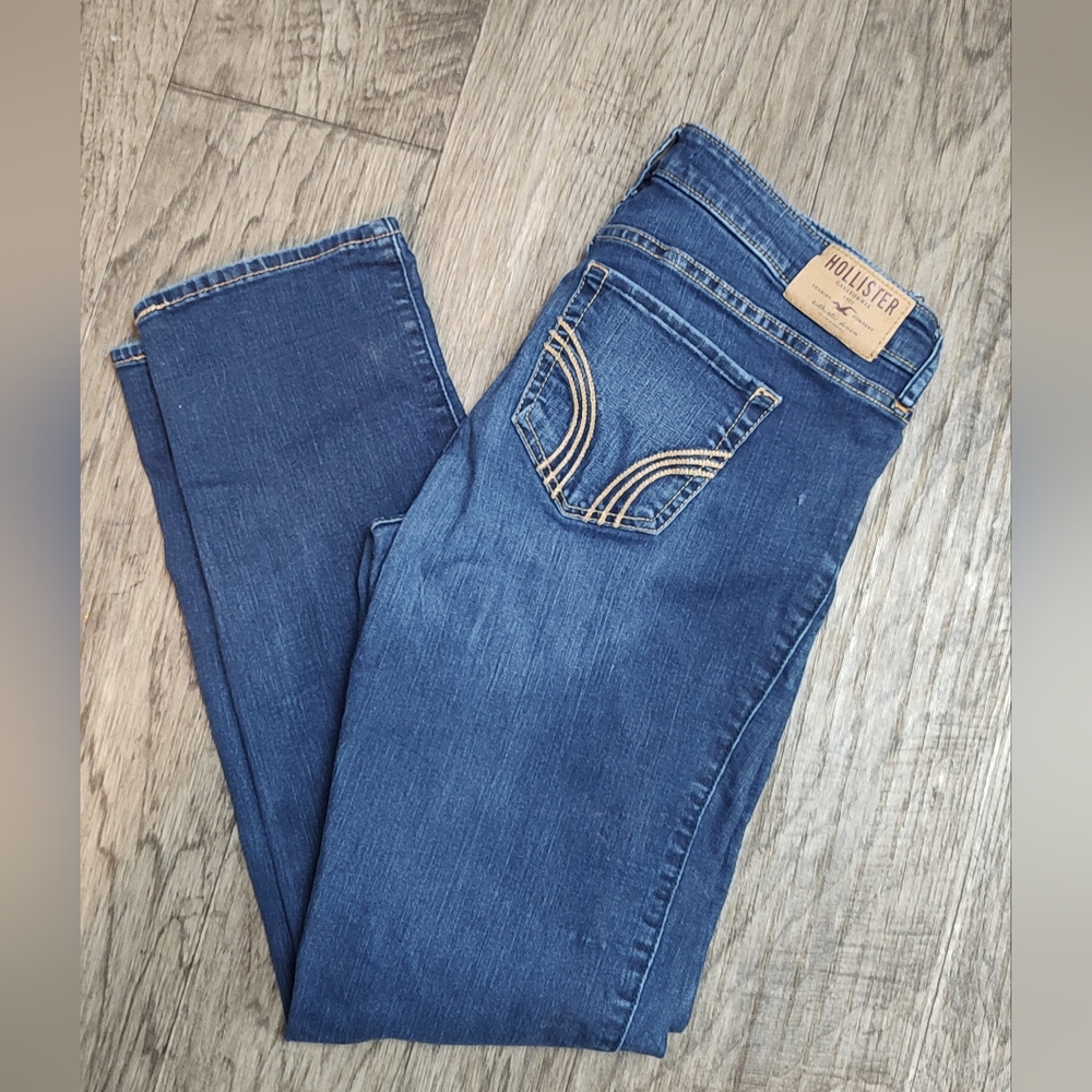 Hollister straight leg distressed med dark jeans women's Size 9S